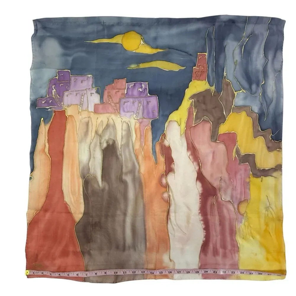 Hand Painted Adobe Western Wall Silk Hanging Carey Southwestern Artwork 29